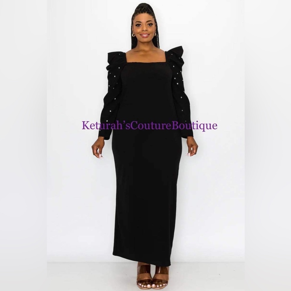 Black dress with rhinestone sleeve